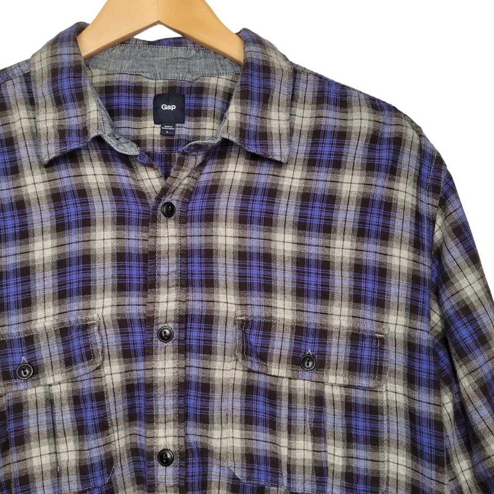 GAP Blue Plaid Flannel Shirt Large